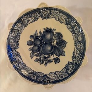 Vintage Blue Transferware Reticulated Pierced Fruit Plate  Staffordshire